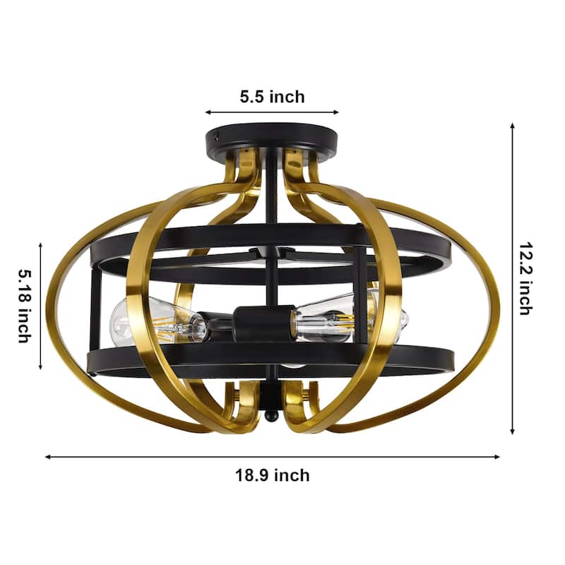 3-Light Modern Black and Gold Orb - Shaped Flush Mount Ceiling Light - Matte Black