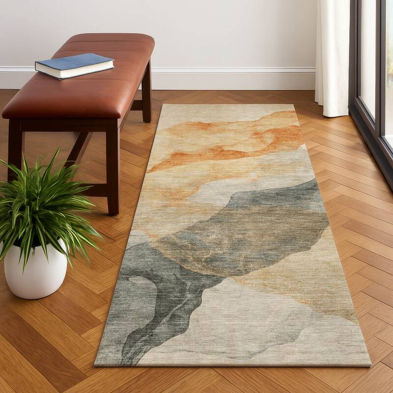 Premium Washable Super Soft Abstract Mayfield Rug - Orange - 2'3" x 7'6"