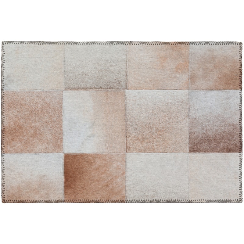 Indoor/ Outdoor Laredo Faux Hide Square Patchwork Washable Area Rug