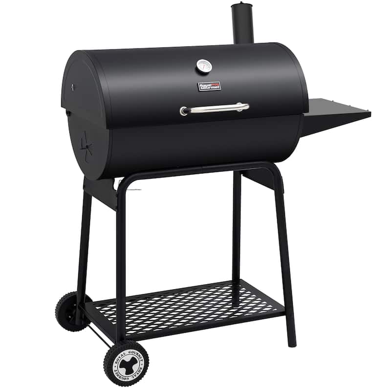 Royal Gourmet 30-Inch Barrel Charcoal Grill with Side Table, Black
