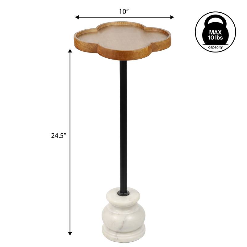 Colby 24.5" Wood & Metal End Table with Quatrefoil Top & Marble Base, By JONATHAN Y
