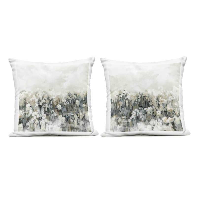 Stupell Brushed Flower Meadow Impressions Printed Outdoor Throw Pillow Design by June Erica Vess (Set of 2) - Pillow Sets - Polyester - Off-White - Set of 2