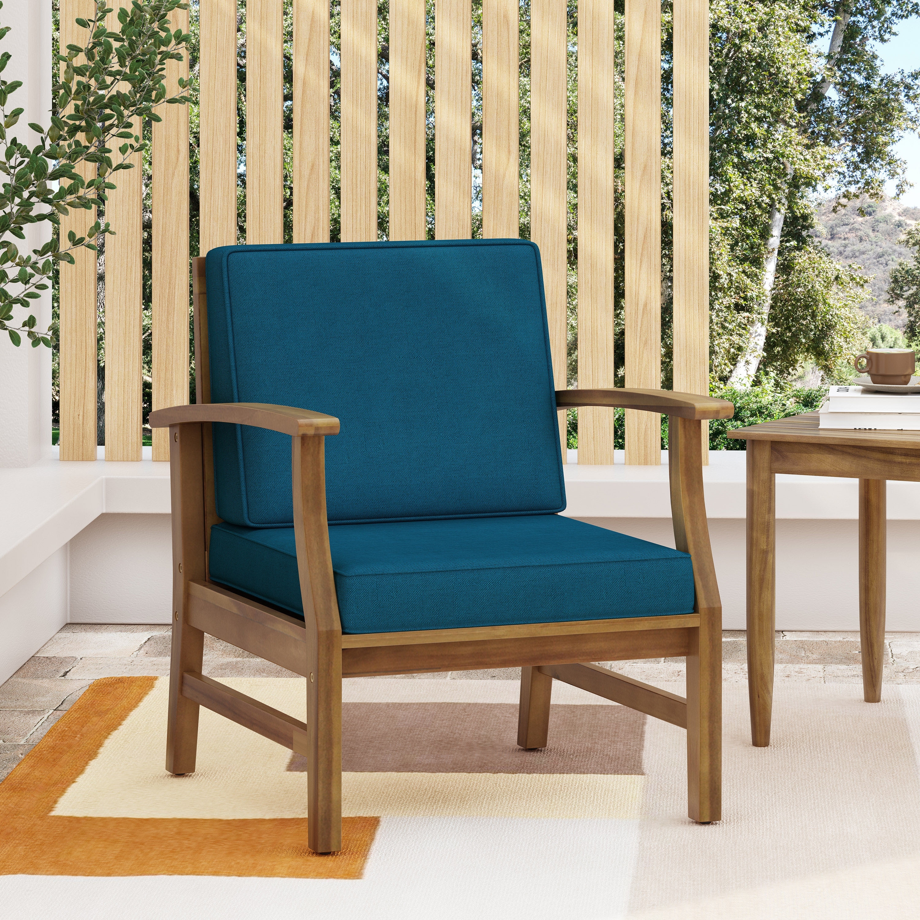 Perla Club Chair with Acacia Wood Frame & Weather-Resistant Design