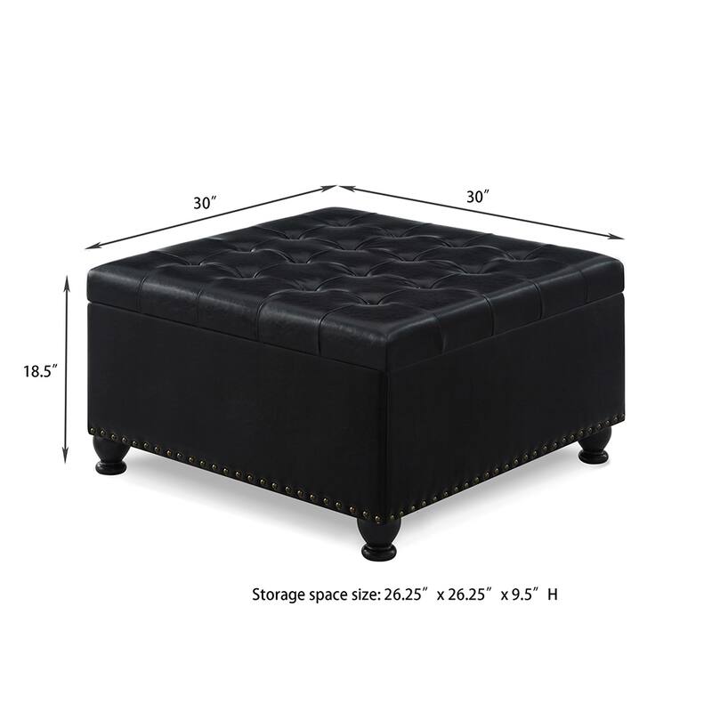 30"L Square Storage Ottoman Bench, Upholstered Tufted Button Storage Bench With Nails Trim
