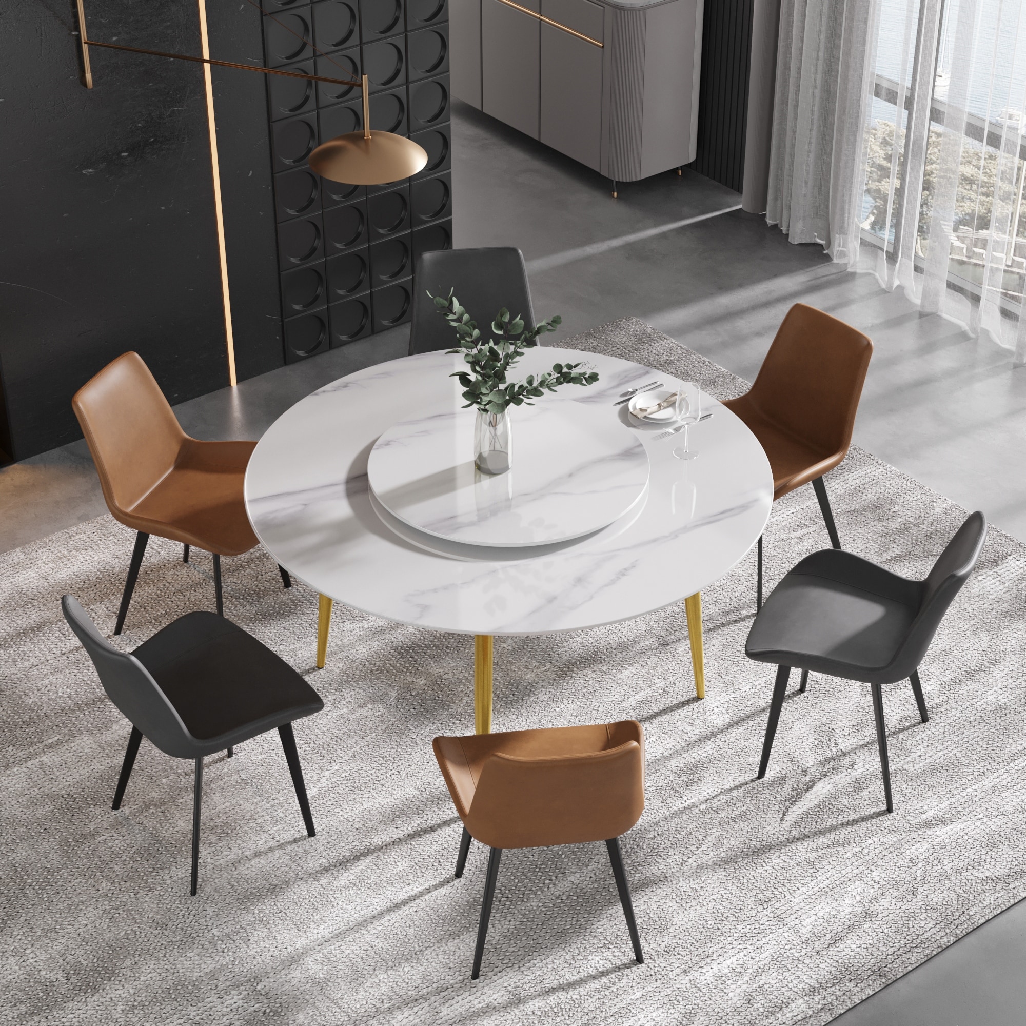 Marble round extendable dining table discount