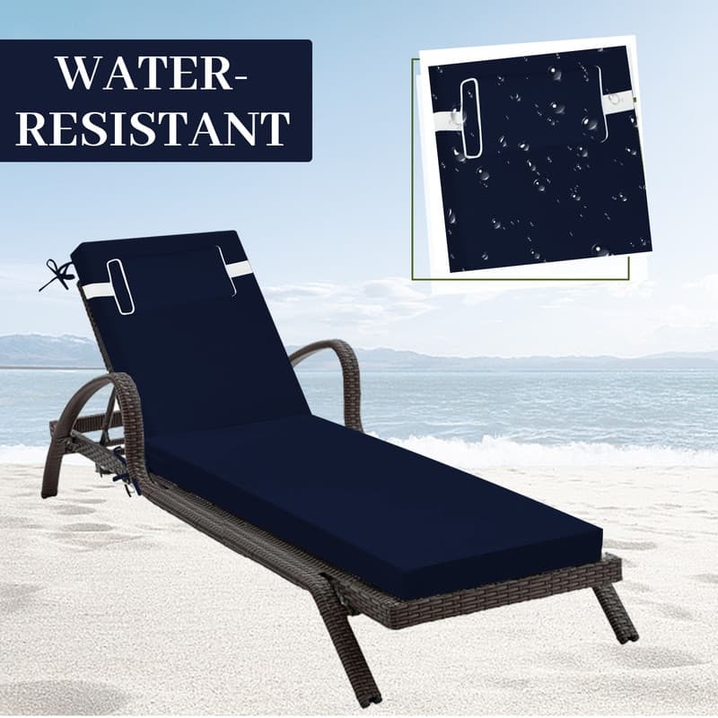 Outdoor Chaise Lounge Cushion, Thicken Waterproof Replacement Back Chaise Cushions for Pool, Sand Beach