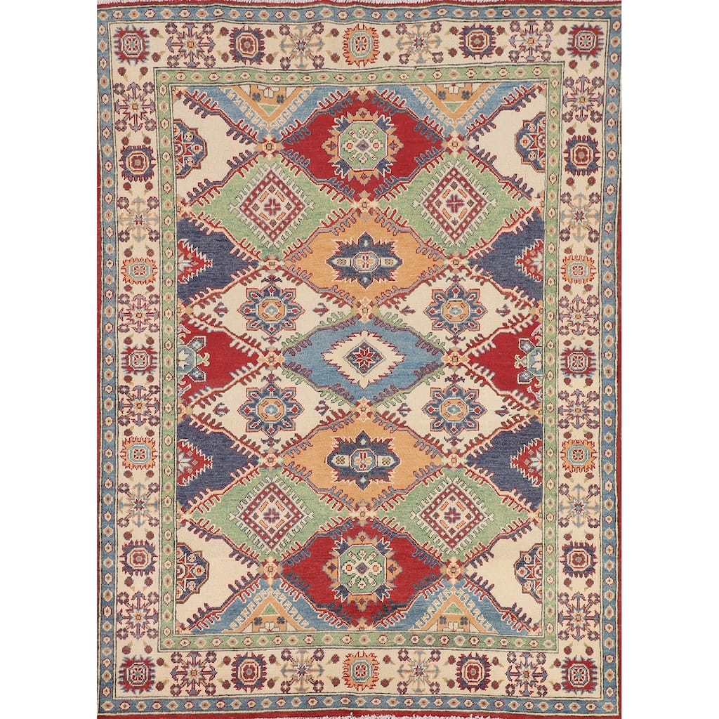 Multi-Color Kazak Oriental Area Rug Handmade Wool Carpet - 4'11" x 6'7"