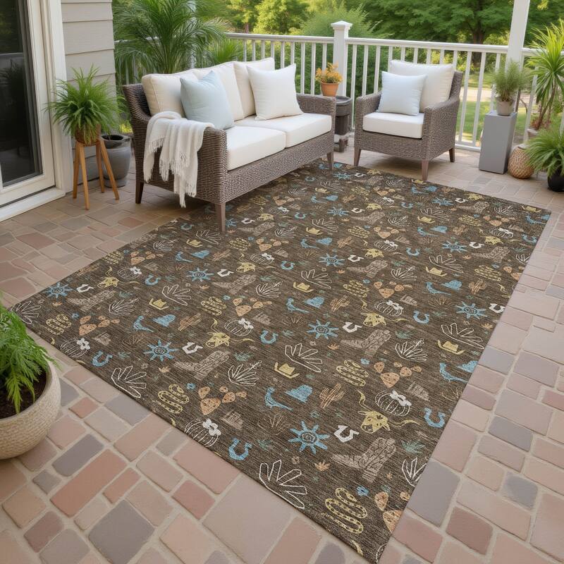 Machine Washable Indoor/ Outdoor Cowboy Ranch Chantille Rug - Chocolate - 10' x 14'