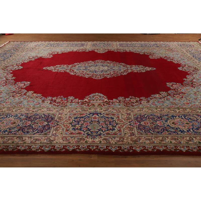 Hand Knotted Oriental 100% Wool Carpet Traditional Floral Red Kerman Area Rug - 17' 0'' X 12' 10''