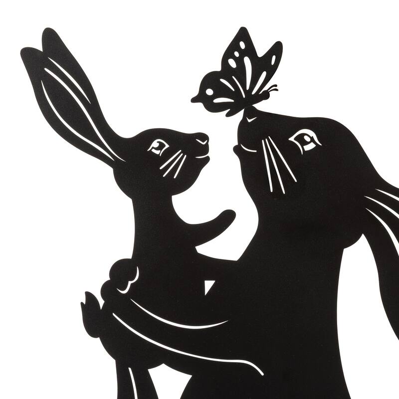 Glitzhome 30"H Multi-functional Metal Rabbit Flower Fairy Silhouette with Welcome Sign Garden Yardstake Wall Decor