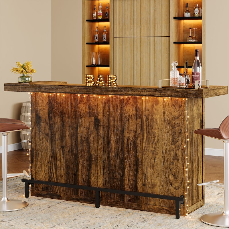 4-Tier Wooden Bar Table, 70.9" Large Home Bar Unit with Storage Shelves for Home, Patio, Basement