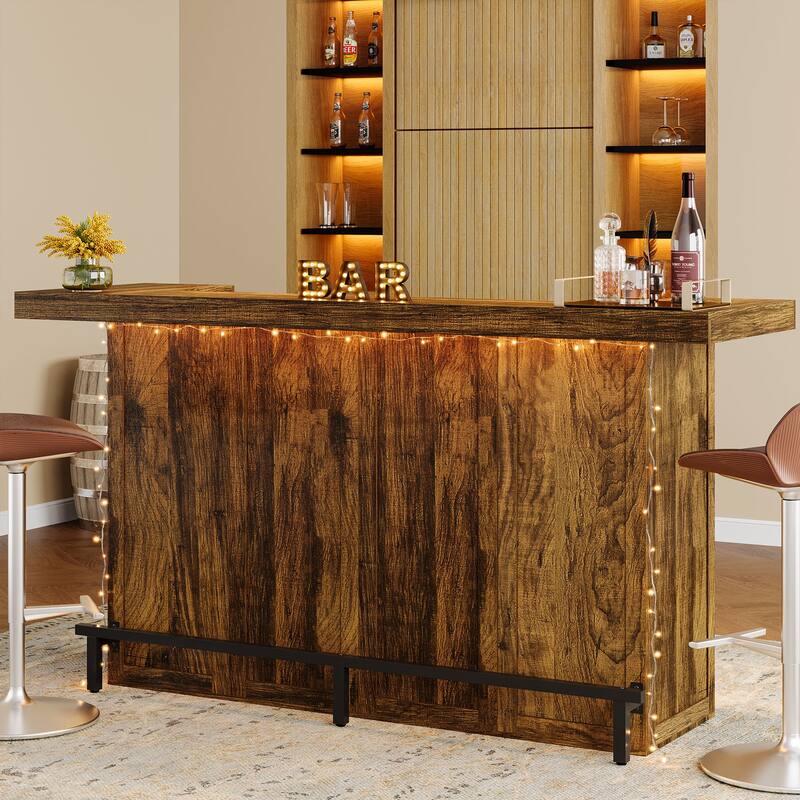 70.9" Wooden Home Bar Table with Wine Glass Holder, Pub Storage Unit Accent Table for Home Patio Basement