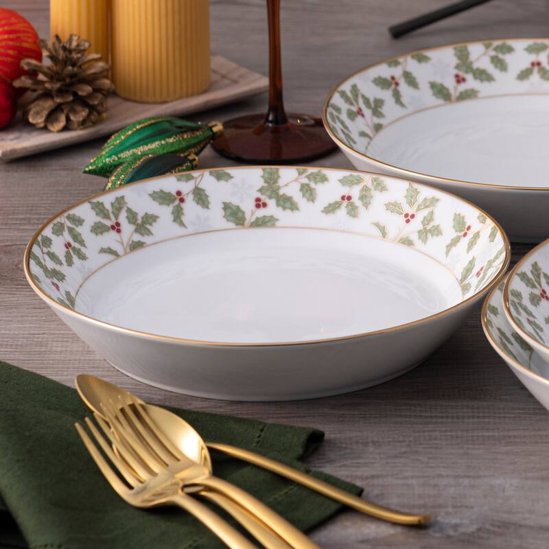 Holly & Berry Gold Set of 4 Coupe Dinner Bowls, 9-3/4", 43 oz.