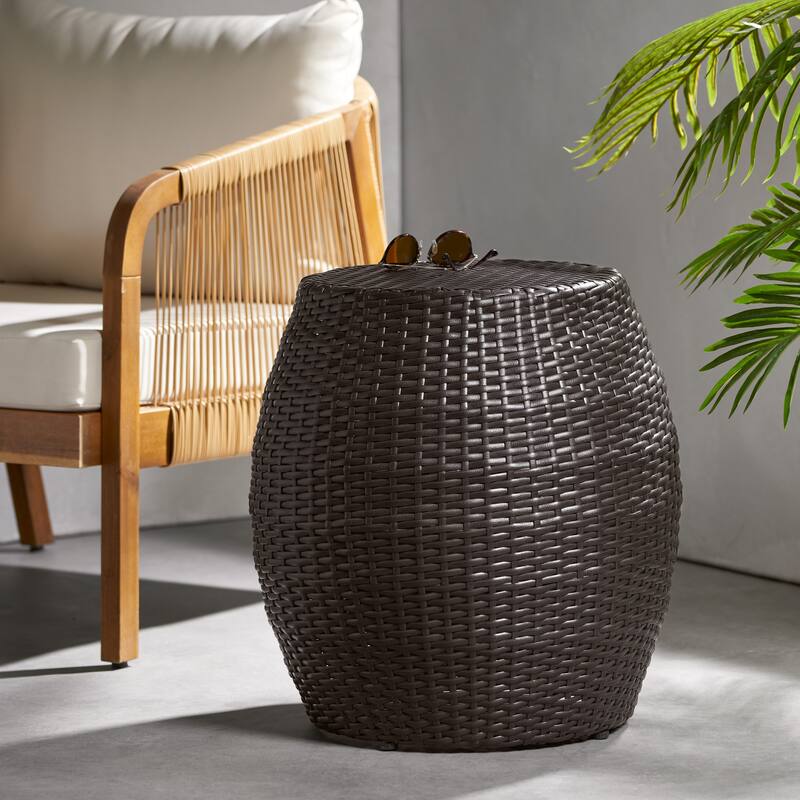 Canary Outdoor 14-inch Wicker Side Table by Christopher Knight Home - Brown