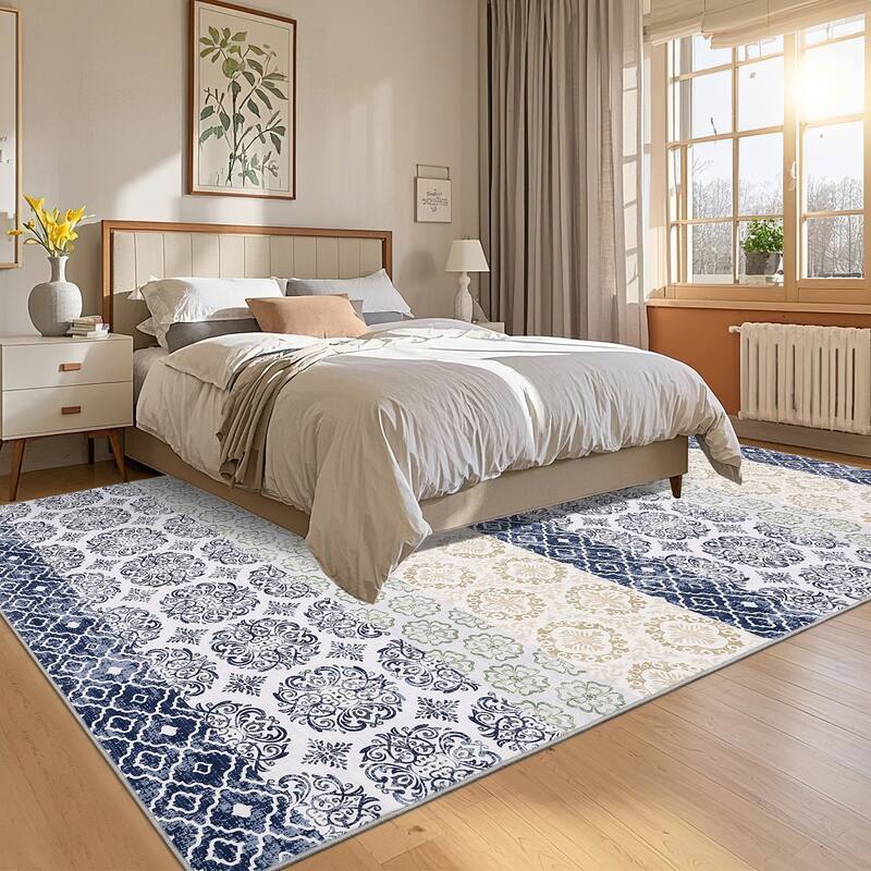 Vintage Floral Area Rug Boho Geometric Rugs for Living Room Bedroom Soft Throw Carpet