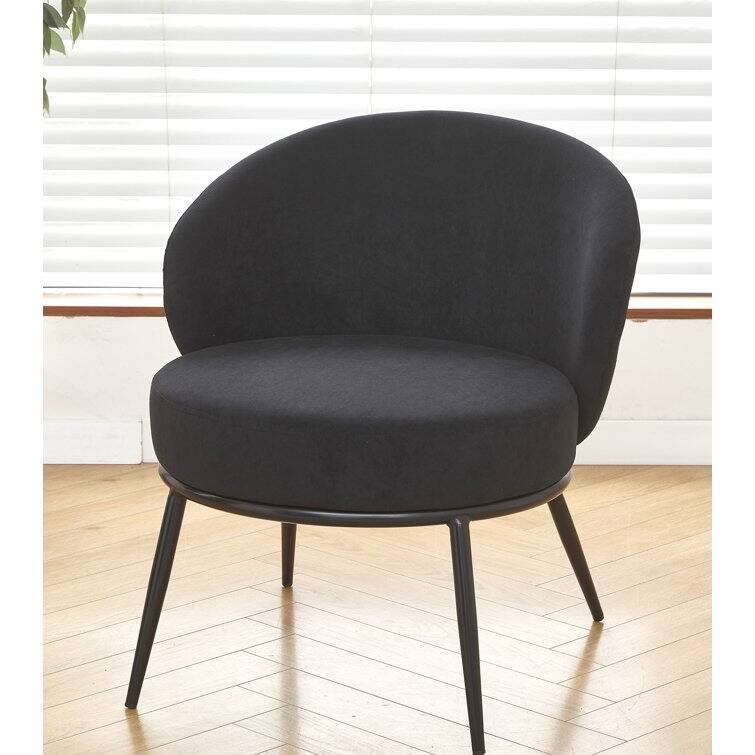 Velvet Accent Chair Solid and Engineered Wood Built on Slender with Black Metal Legs - Black