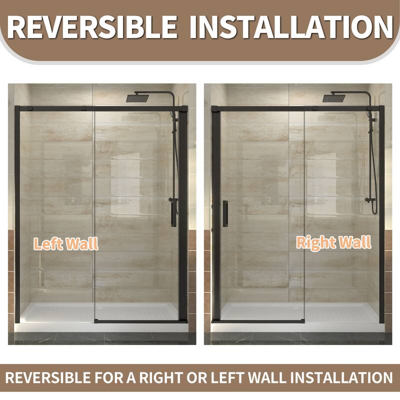 60" x 74" Glass Frame Sliding Shower Tub Door in Black - 60*74