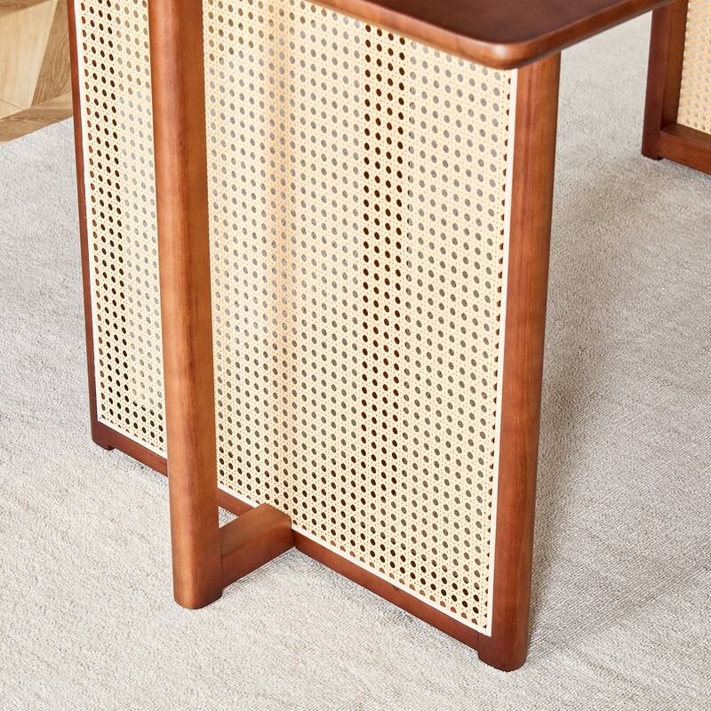 59" Chinese countryside retro Rubber Wood Table with Walnut Finish and Anti-Slip Feet