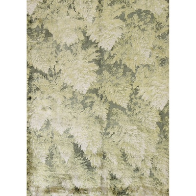 Green Modern Indian Abstract Rug Hand-Knotted Wool Carpet - 4'8"x 6'6"