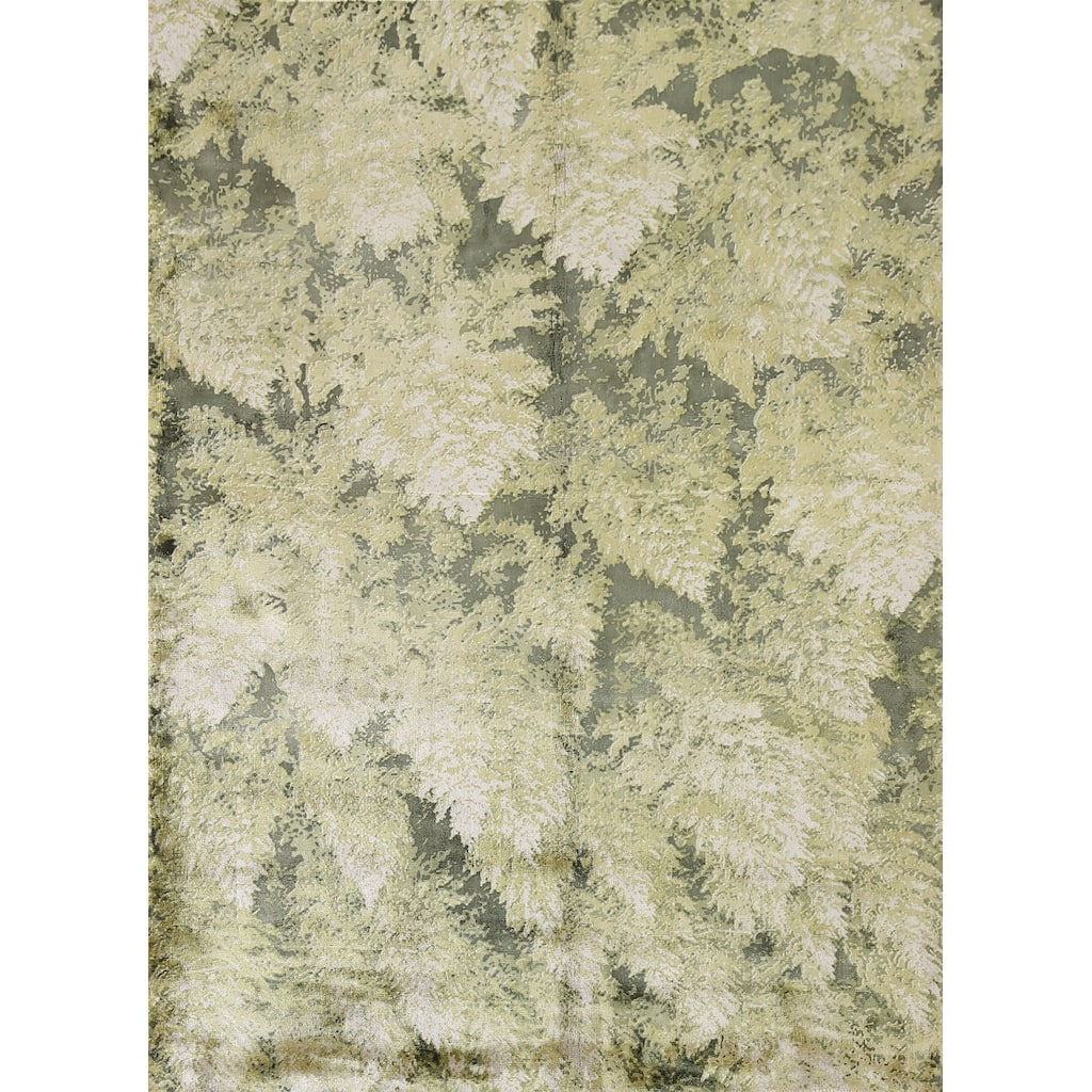 Green Modern Indian Abstract Rug Hand-Knotted Wool Carpet - 4'8"x 6'6"