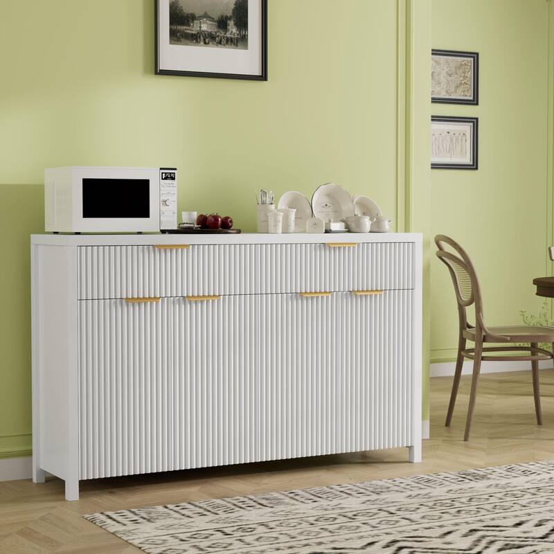 55"Fluted Sideboard Buffet Cabinet with Storage Drawers and Adjustable Shelves