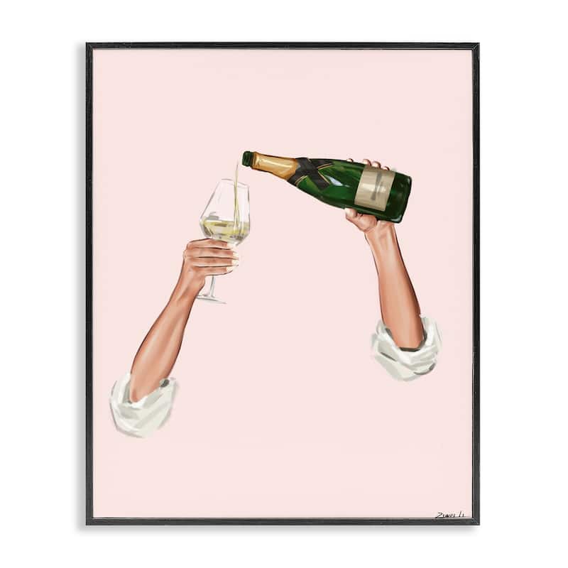 Stupell Champagne Pour on Pink Framed Giclee Art Design By Ziwei Li - 16 x 20 - Black