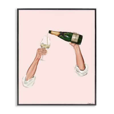 Stupell Champagne Pour on Pink Framed Giclee Art Design By Ziwei Li