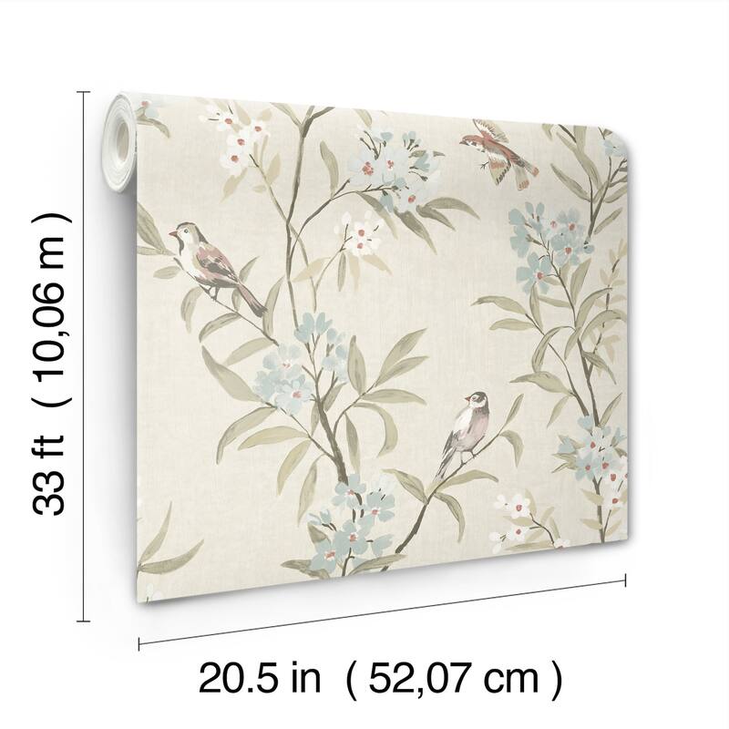Chesapeake Tea Olive Beige Finch Frolic Wallpaper