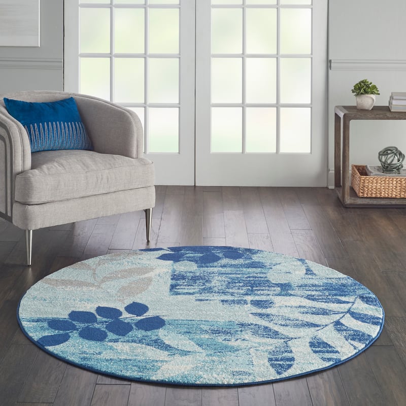 Nourison Tranquil Floral Leaves Area Rug - 5'3" Round - Blue/Multi - Rectangle