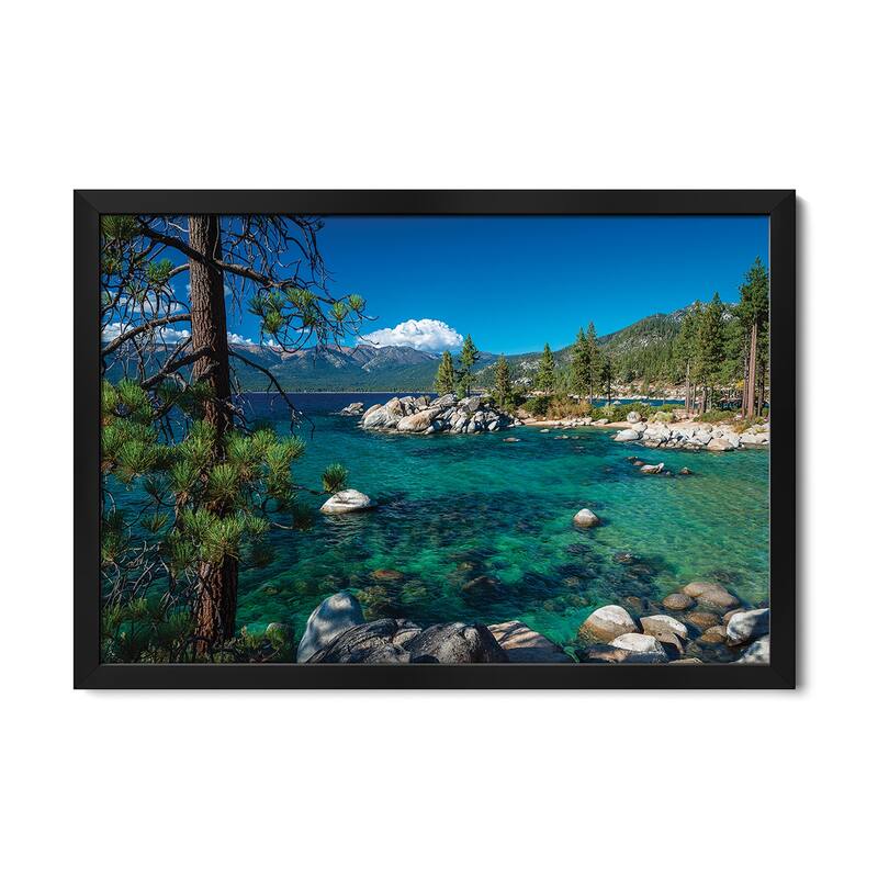 Boulders and cove at Sand Harbor State Park, Lake Tahoe, Nevada, USA Premium Framed Poster by Russ Bishop - Black - 24x16x1