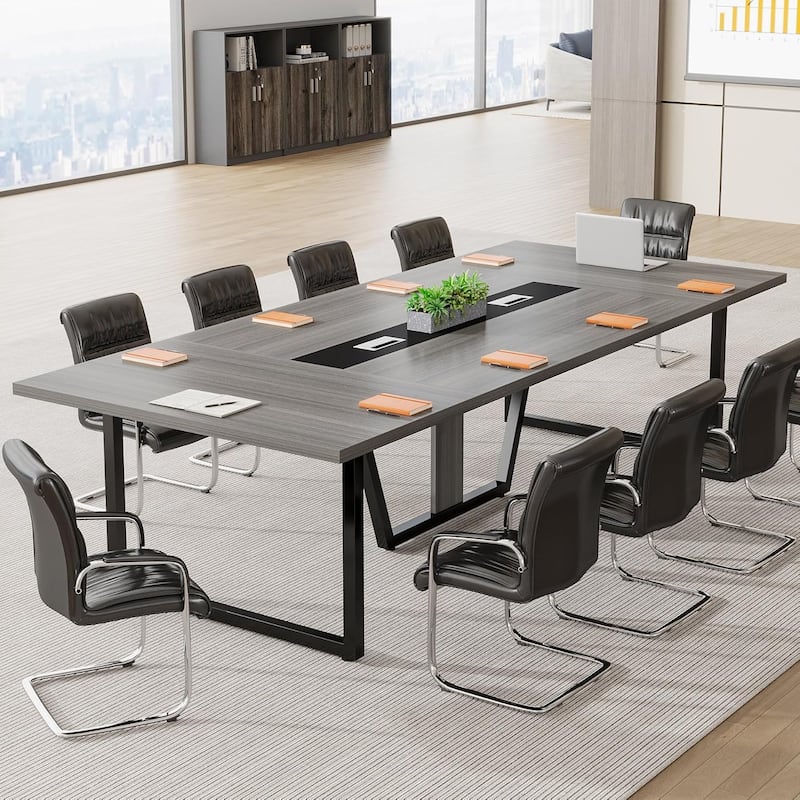 8FT Large Conference Table with Strong Metal Frame for Office Conference - Grey