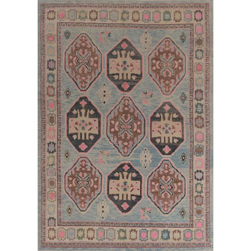 Hand Knotted Oriental 100% Wool Carpet Transitional Geometric Navy Blue & Blues Oushak Area Rug - 11' 1'' X 8' 5''