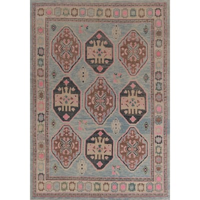 Hand Knotted Oriental 100% Wool Carpet Transitional Geometric Navy Blue & Blues Oushak Area Rug - 11' 1'' X 8' 5''
