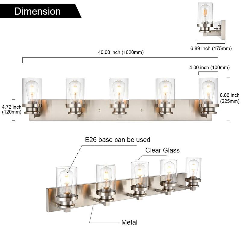 Industrial Vanity Light fixture with Clear Glass Shade
