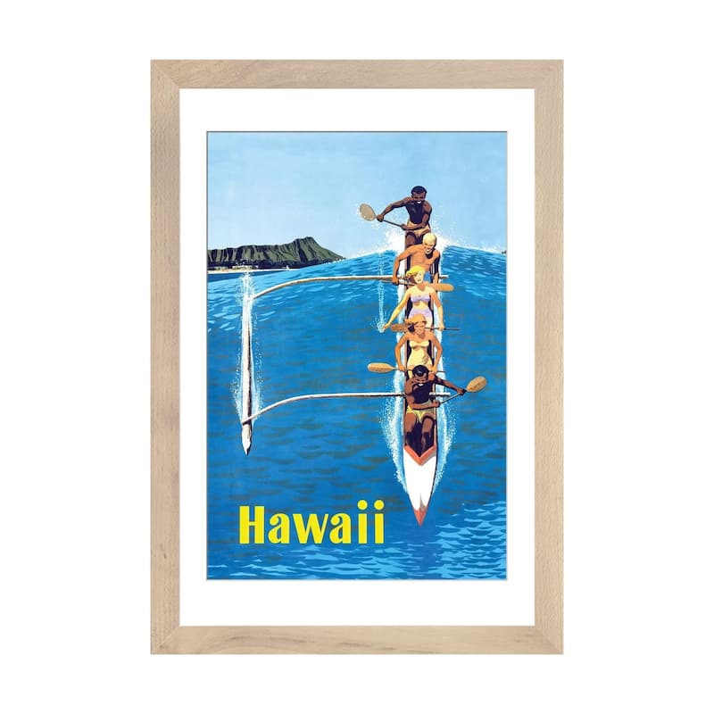 iCanvas "Waikiki Beach Hawaiian Vintage Travel Poster" by Piddix - Natural - 24x16x1