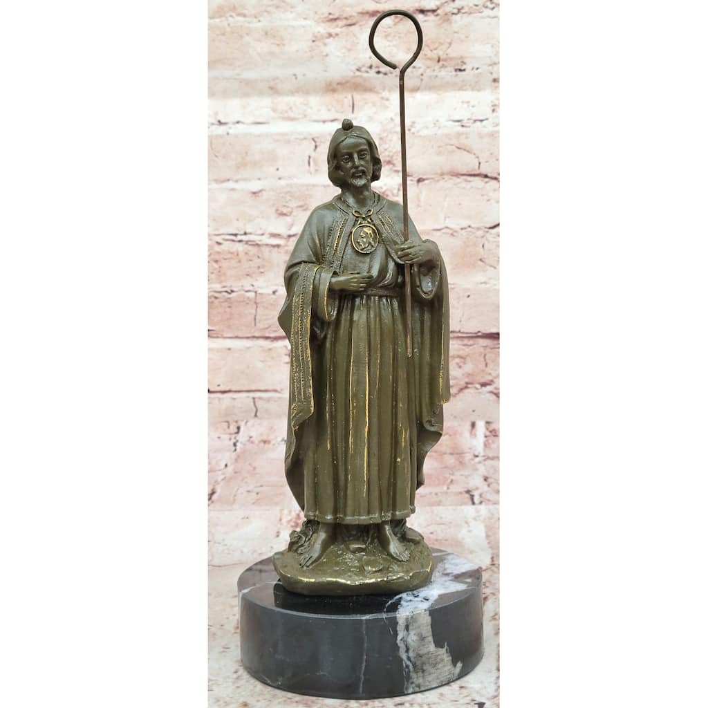 Bronze Saint Jude Sculpture Holding Staff – Religious Art On Marble Base
