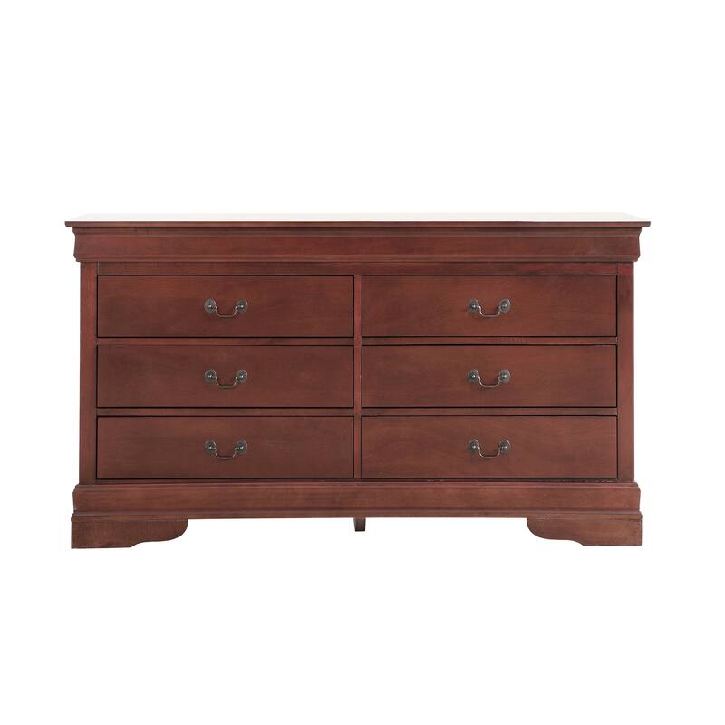 6-Drawer Cherry Double Dresser with Classic Wood Finish, Smooth Glide Drawers, and Traditional Bedroom Design