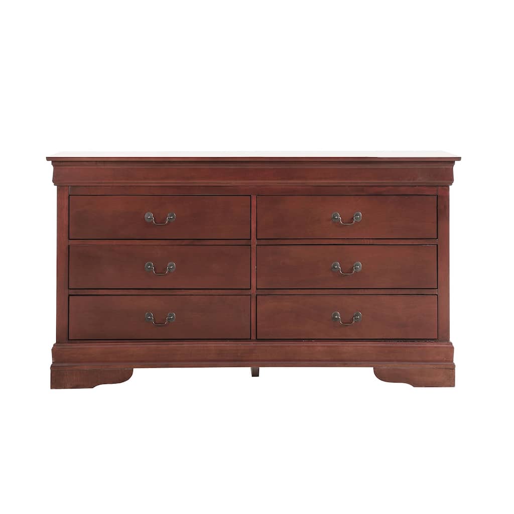 6-Drawer Cherry Double Dresser with Classic Wood Finish, Smooth Glide Drawers, and Traditional Bedroom Design