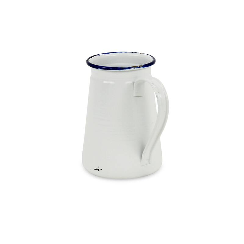 White Metal Lacquered Jug with Blue Rim Decor