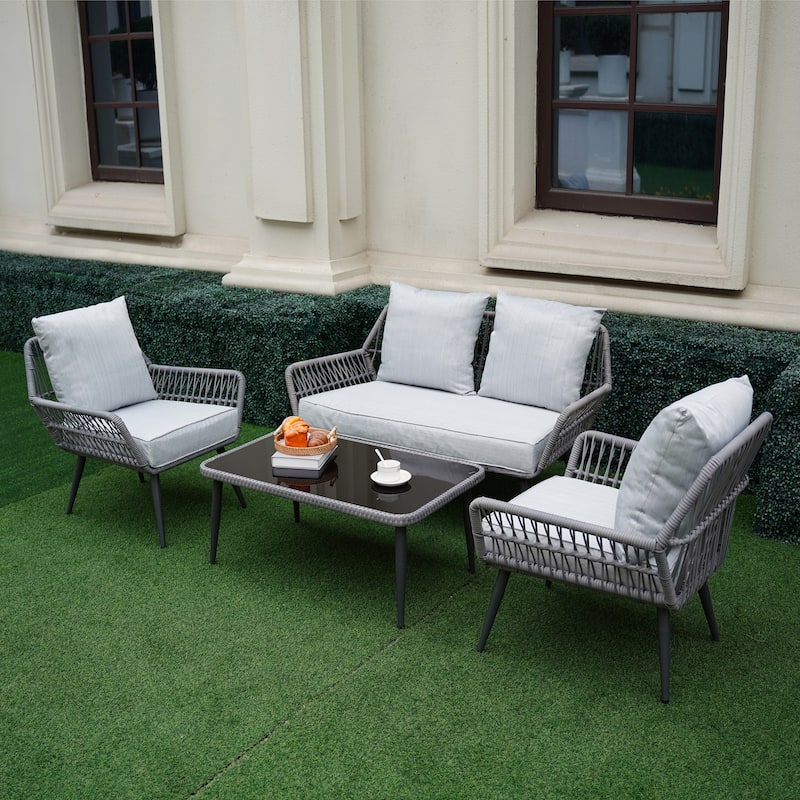 Tappio 4-Piece Outdoor Wicker Cushioned Sofa Conversation Set - 49.64"W x 27.38"D x 29.27"H