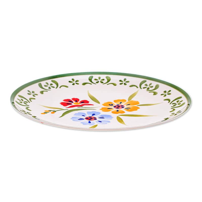 Novica Handmade Primrose Path In Green Ceramic Luncheon Plate