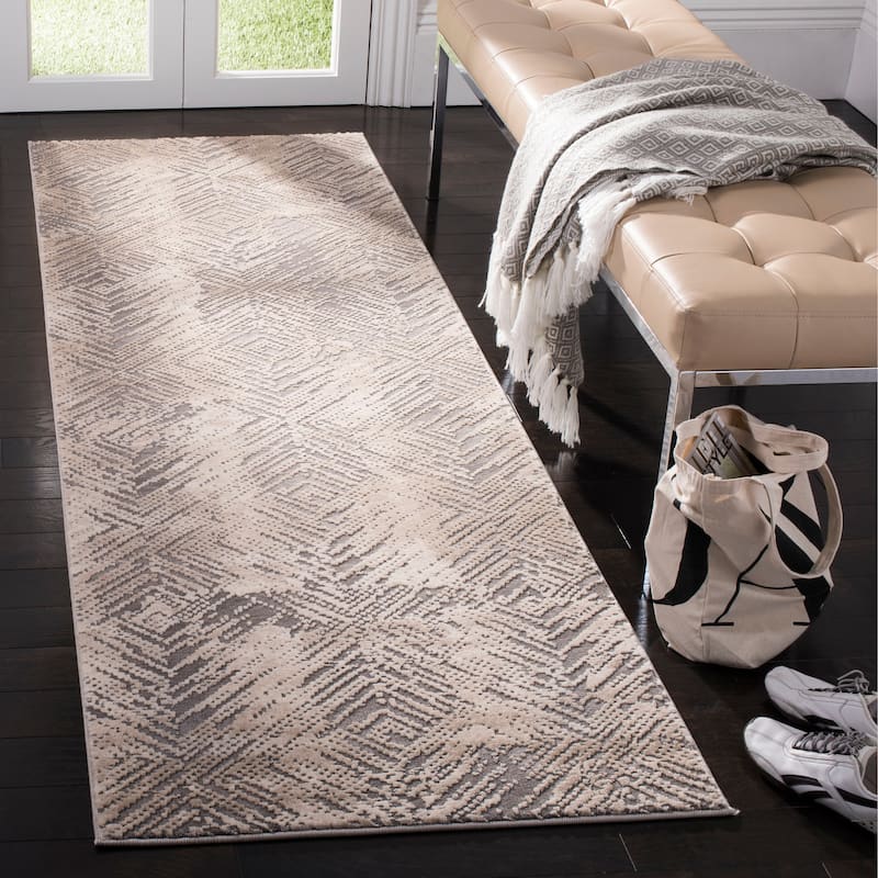 SAFAVIEH Meadow Lavonne Modern Abstract Rug - 2'7" x 8' Runner - Ivory/Grey
