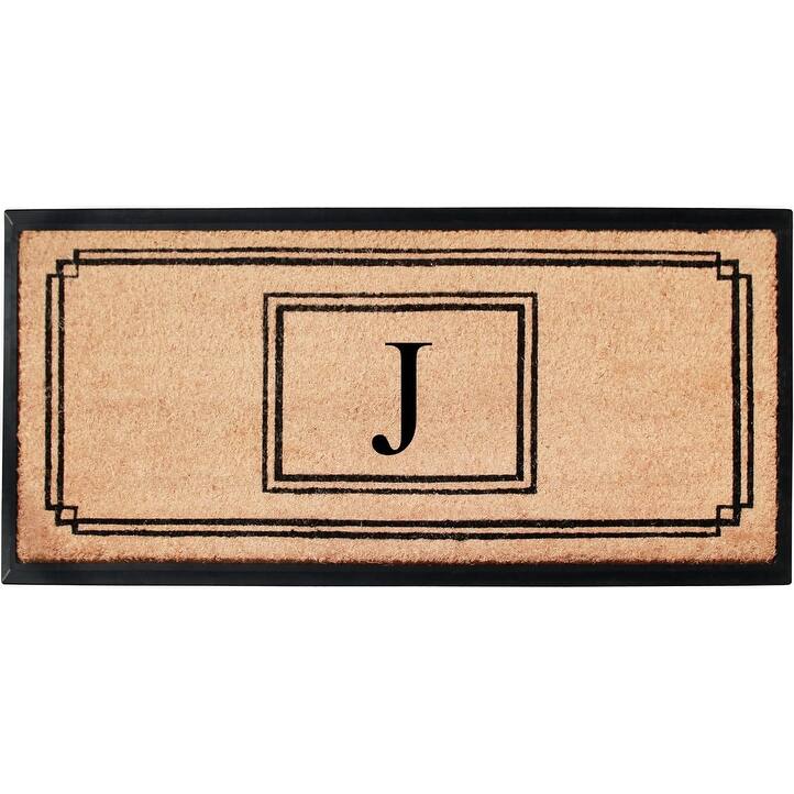 A1HC Natural Coir and Rubber Monogrammed Front Porch Entry Doormat 24"X48" Black/Beige - J