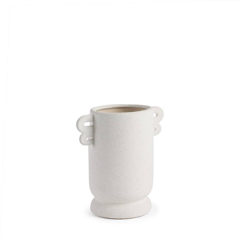 10" Off White Ceramic Cylinder Table Vase With Handles - 9.50