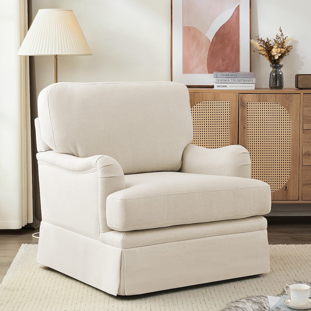Deep Seat Single Sofa Fabric Swivel Armchair, Single-Seater Living Room Accent Chair - 32.7 in. W x 32.7 in. D x 35 in. H