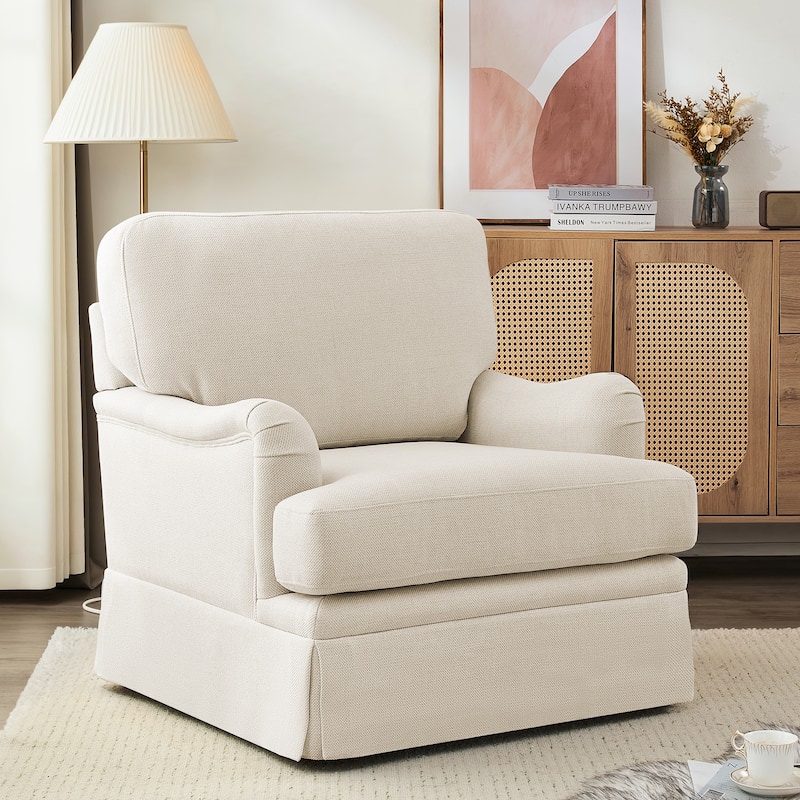 LUE BONA Swivel Fabric Single Sofa with a Removable Storage Ottoman, Living Room Accent Chair Set with Ottoman