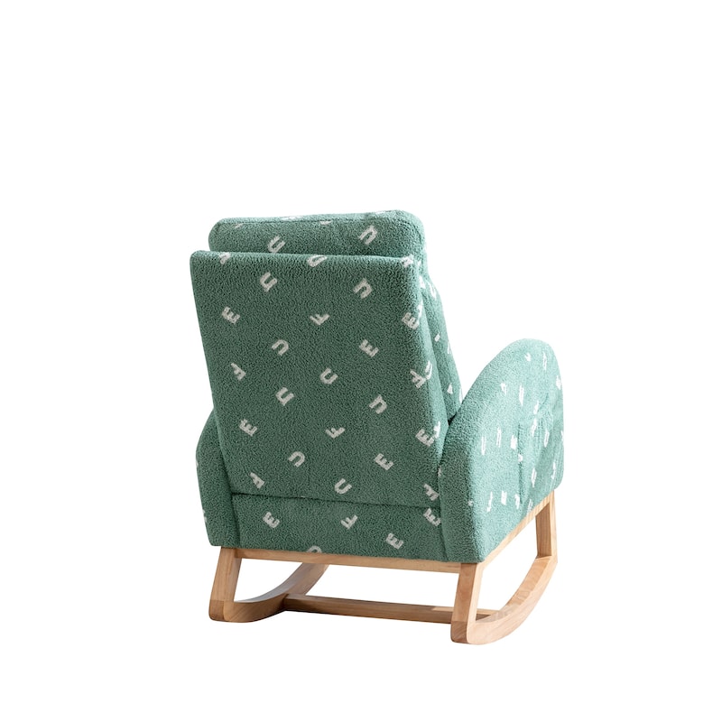 26.8'' Wooden Boucle Upholstered High Back Rocking Chair with Side Pocket: Ideal for Nursery, Living Room