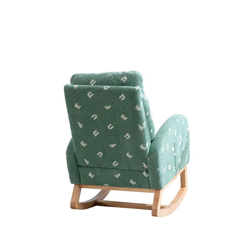 Boucle Rocking Chair with High Back, Side Pocket & Solid Wood Frame