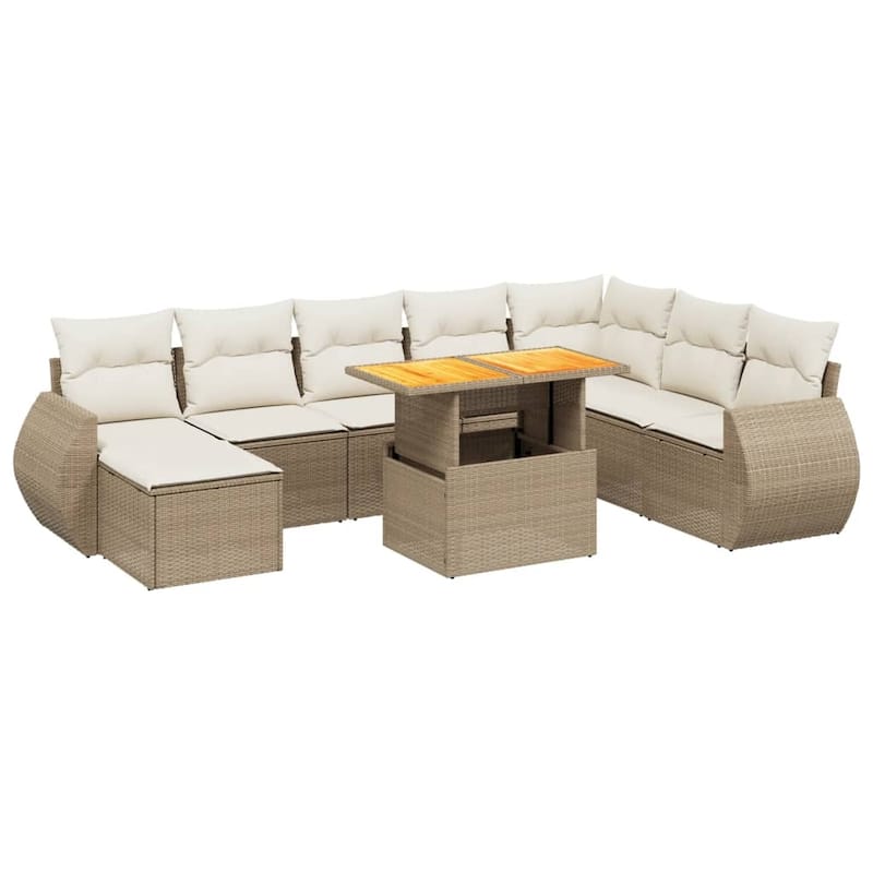 vidaXL Patio Sofa Set with Cushions Outdoor Furniture 9 Piece Poly Rattan - 21.7 x 24.4 x 27.2