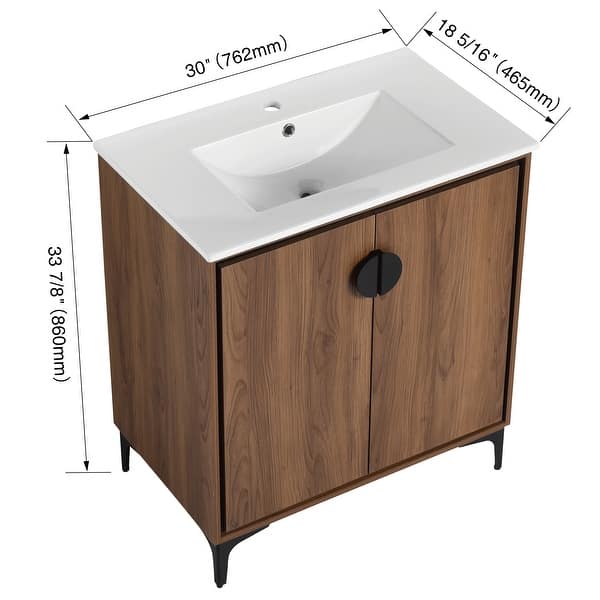 dimension image slide 2 of 4, BNK 24/30 inch Freestanding Single Sink Bathroom Vanity with Soft Close Door and 1 Adjustable Shelf